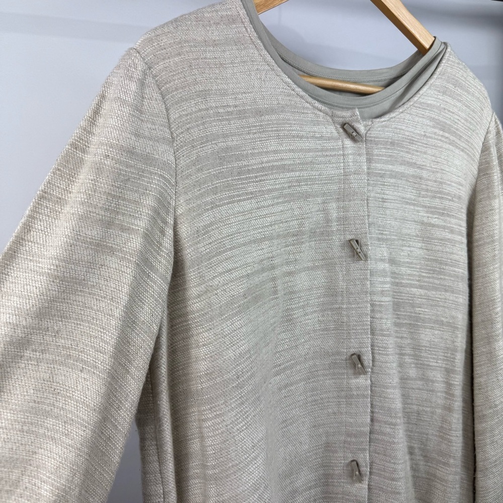 J. Jill  Toggle Linen Blend Cream Knit Sweater Cardigan with Tshirt Size Small